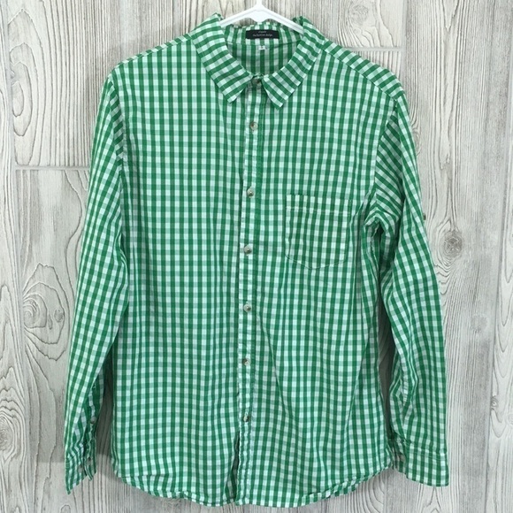 THE Fashion Design Classic Mens Green White Gingham Button Down Shirt Si… - Picture 1 of 8